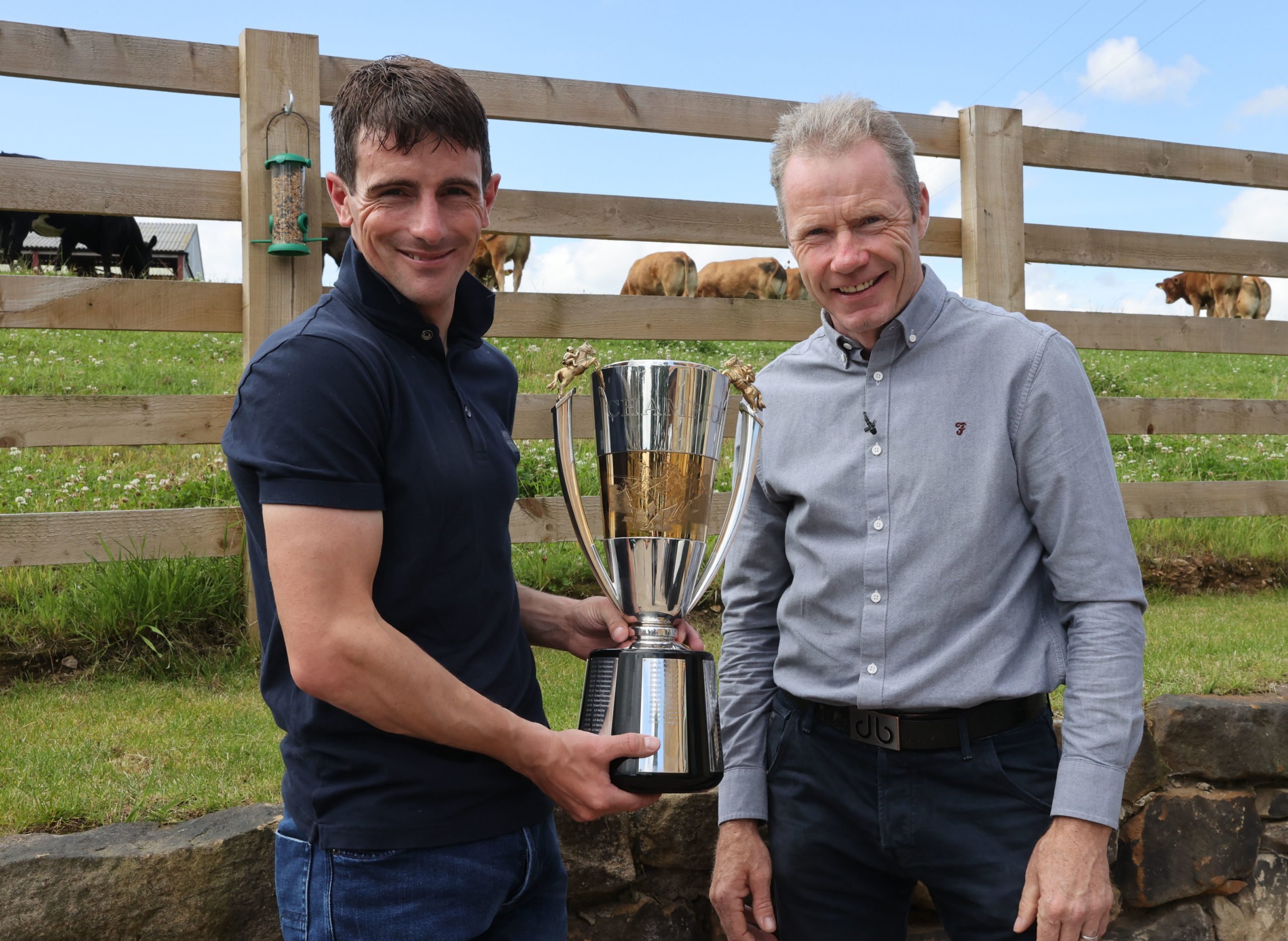 Brian Hughes receives Champion Jump Jockey Trophy in surprise visit